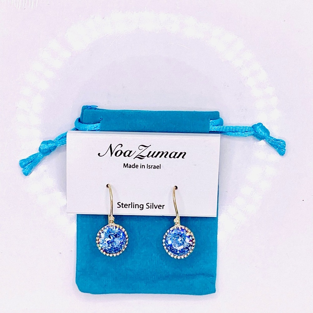 Noa Zuman Blue Sterling Silver Austrian Crystal Earrings - Picture 3 of 8
